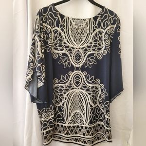 NWOT J M Collection Women's Printed Embellished short sleeve top.